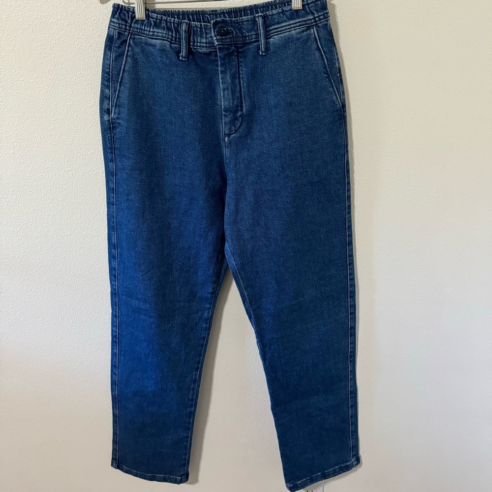 GAP Pull On Easy Dad Jean Medium Wash Elastic Waist Interior Drawstring 2021-S